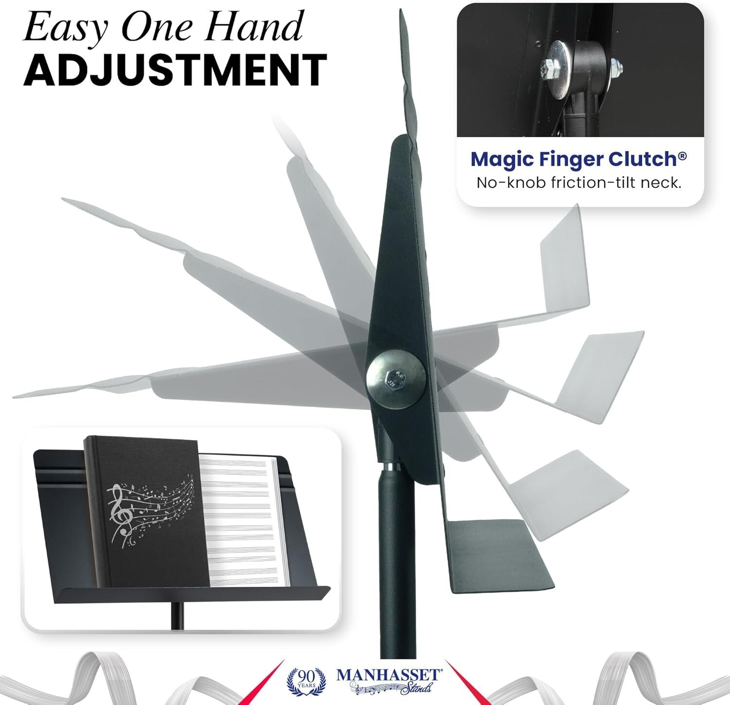 Folding Music Stand with Heavy-Gauge Steel Base - 26" to 48" Adjustable Height