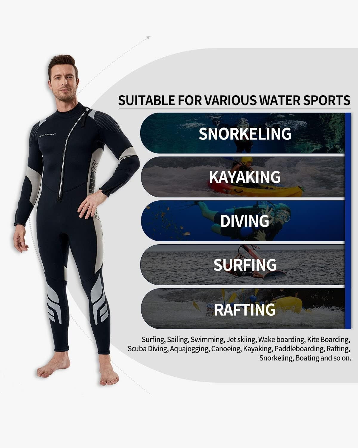 Durable Long Sleeve 3mm Wetsuit with Front Zip - Men’s Water Sport Essential
