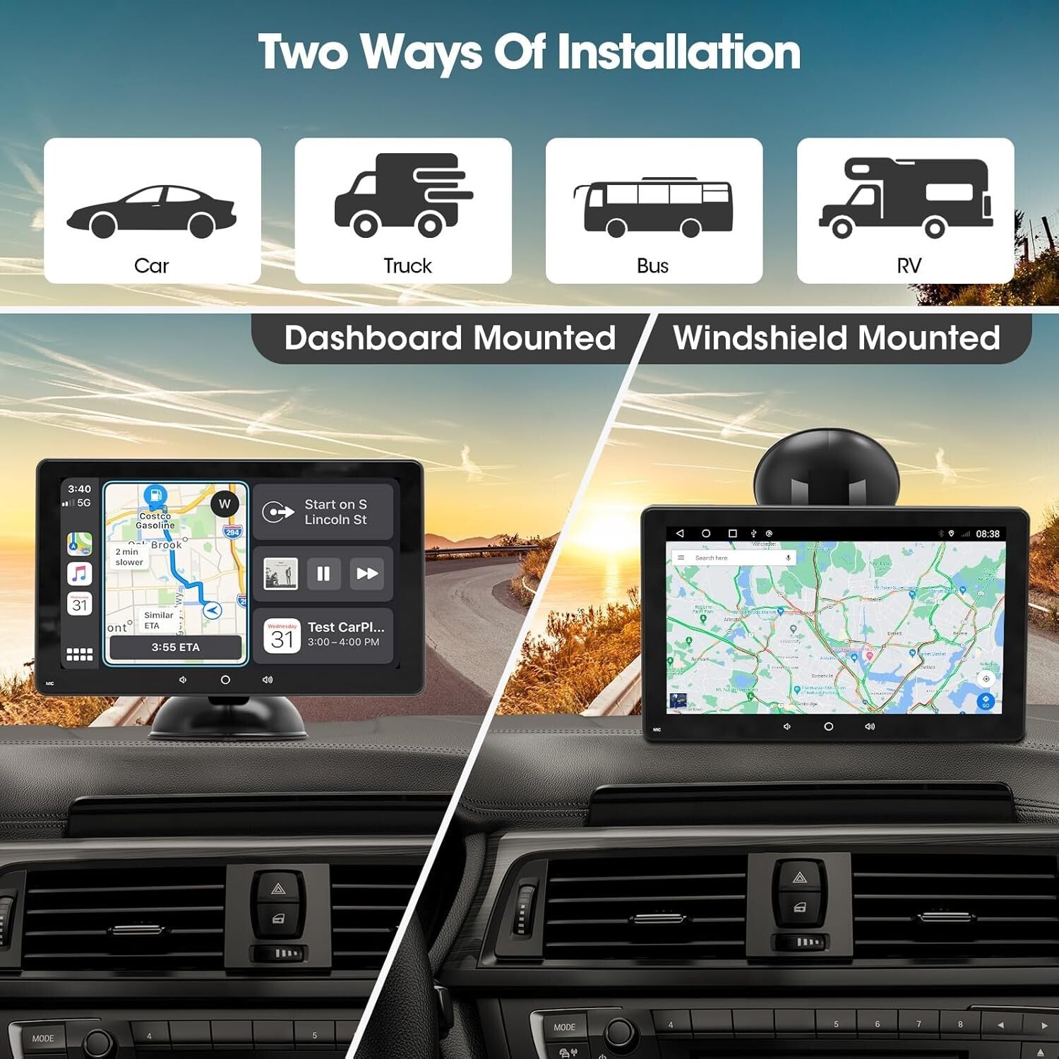 Portable 7-Inch Car Stereo with Bluetooth, Steering Wheel Control & GPS