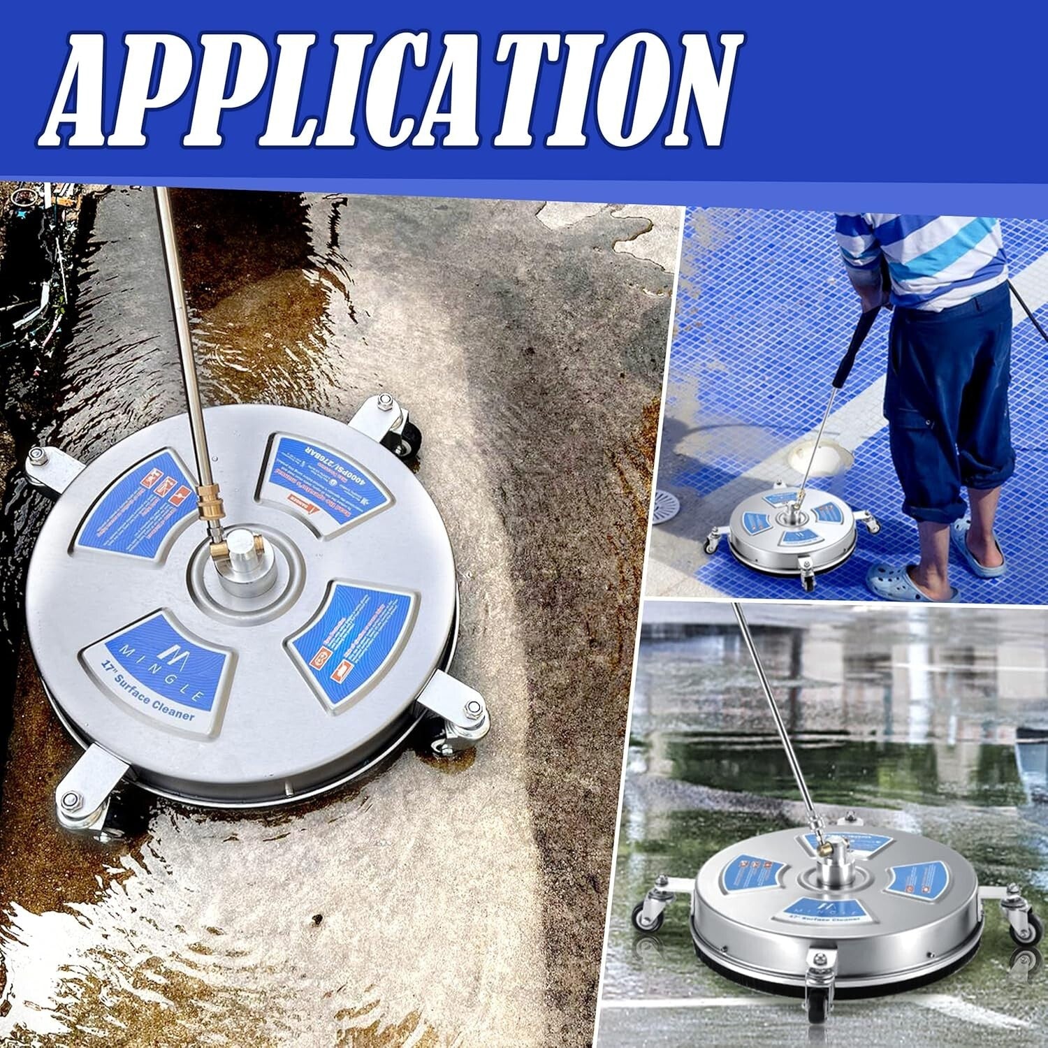 17'' Surface Pressure Washer Cleaner with 4 Wheels & High Flow Rate for Decks