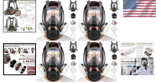 Premium Full Face Gas Mask Set with 6001 Activated Carbon Filters for Safety