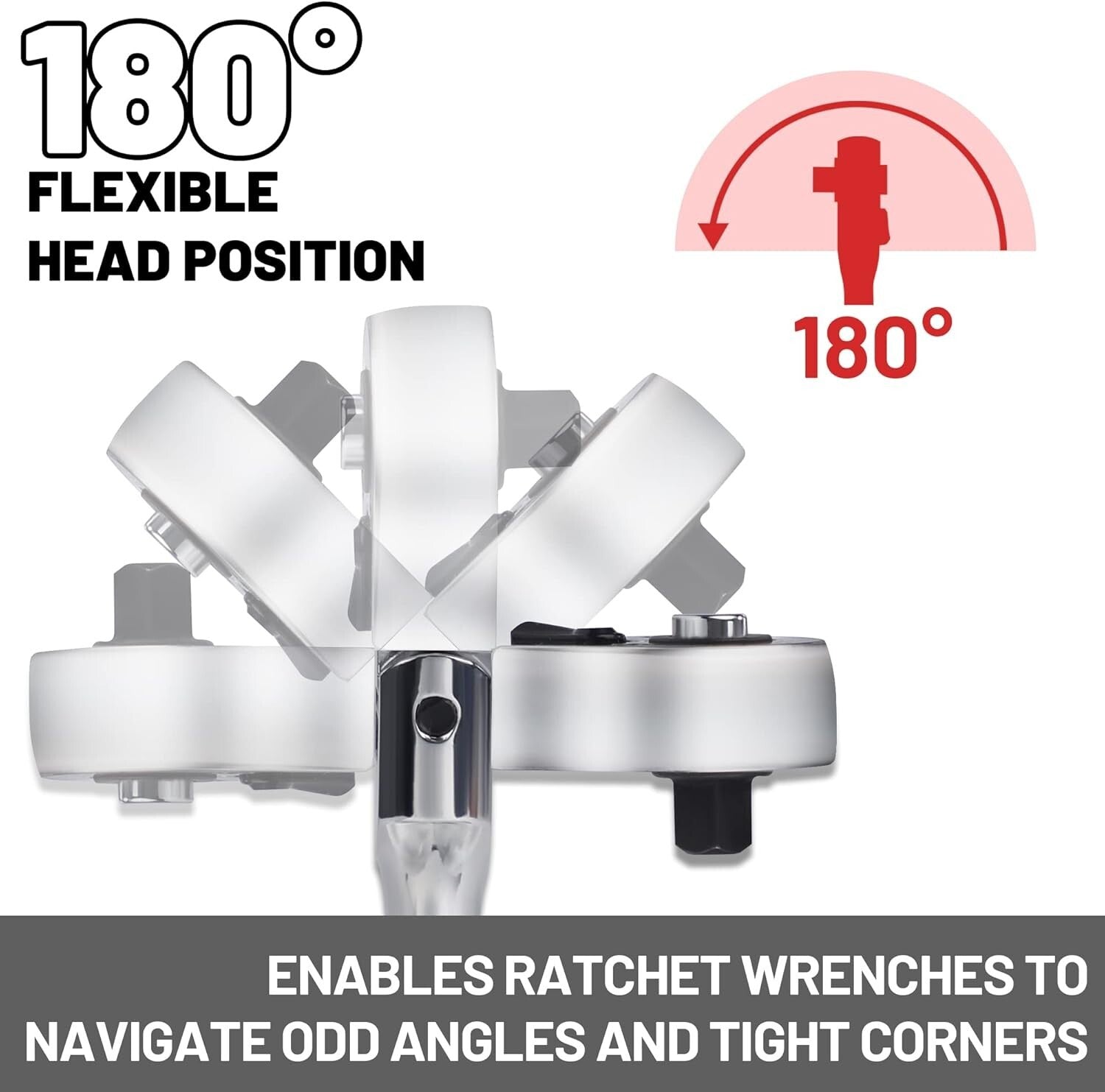 Flexible Head Stubby Ratchet Set - 1/2, 3/8, and 1/4 Inch Drive Wrenches