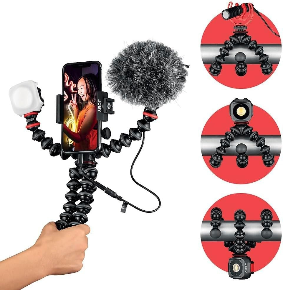 Lightweight GorillaPod Mobile Vlog Kit with Customizable Features & LED Light