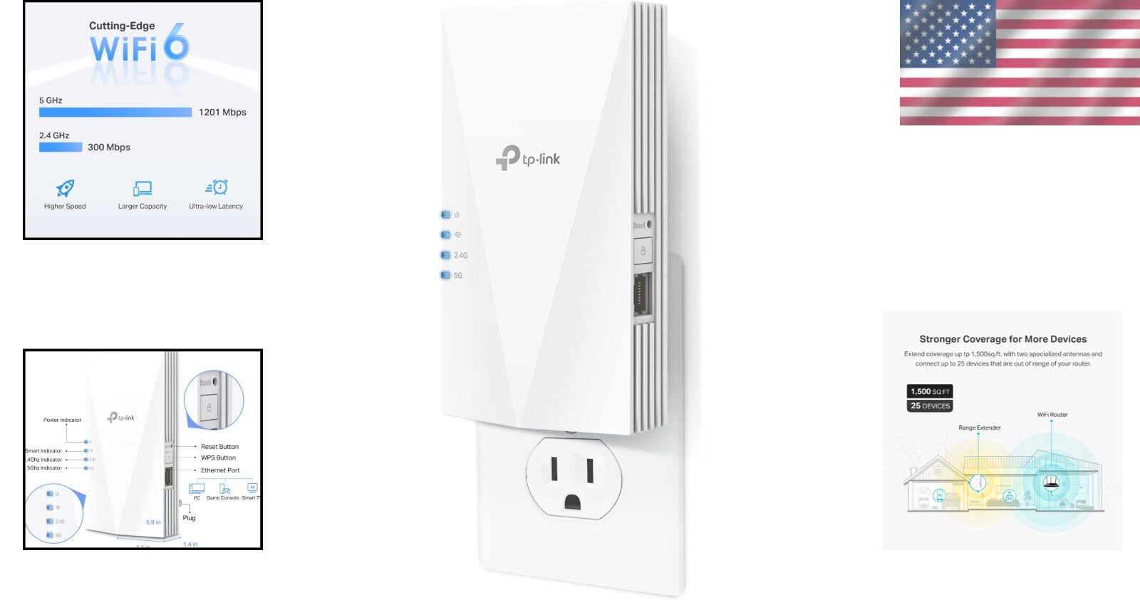 Gigabit WiFi Extender with Tether APP Setup - 1500 sq.ft Coverage & Easy Install