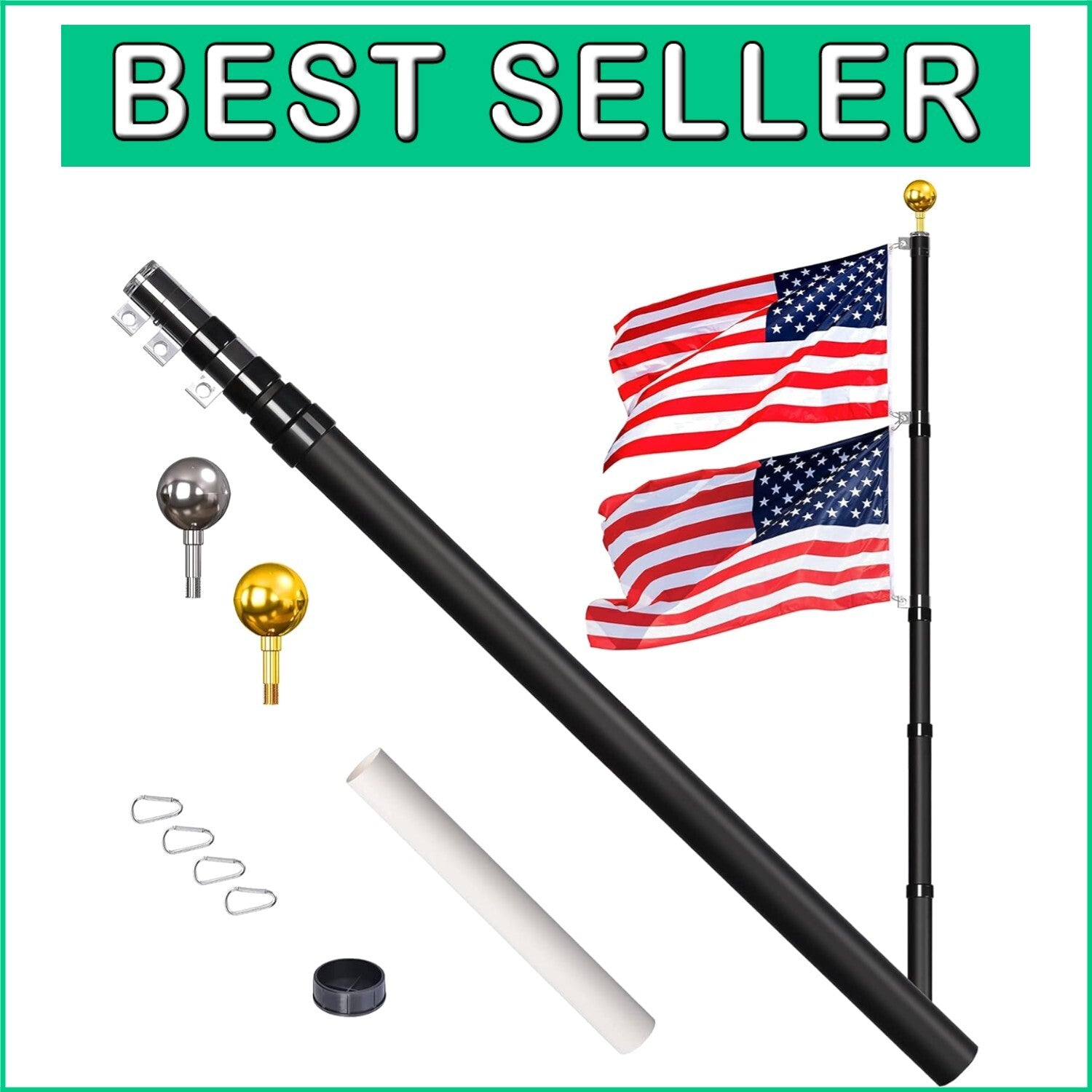 30ft Telescopic Aluminum Flag Pole Kit with 3x5 American Flag for Outdoor Use