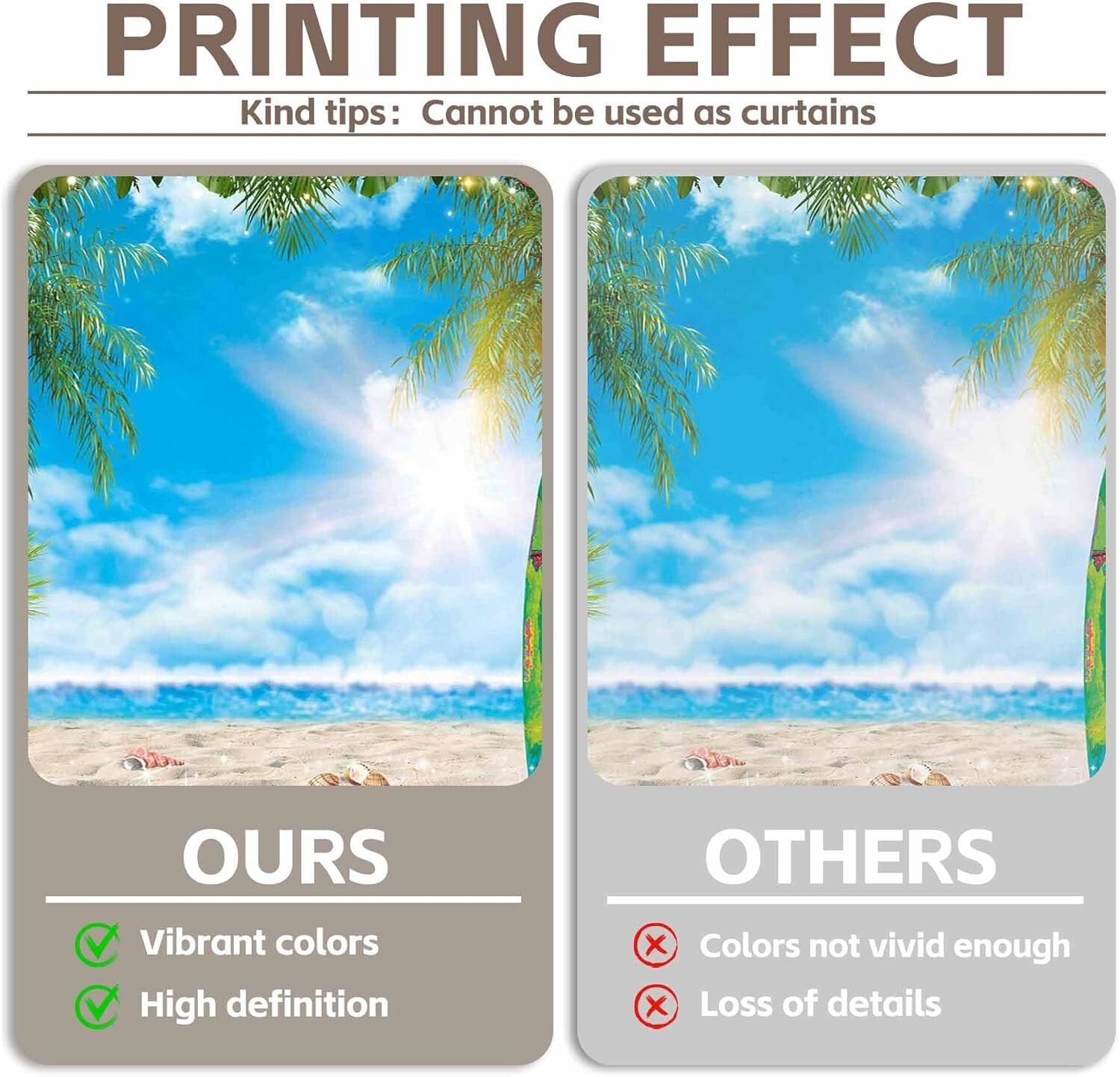 10x8ft Hawaiian Beach Backdrop with Palm Leaves & Surfboard for Aloha Parties