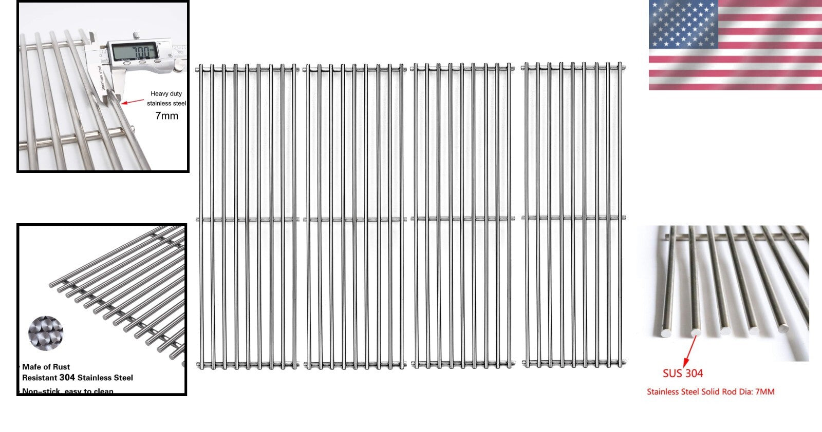 Premium Stainless Steel Cooking Grids - 4-Pack Replacement for Broil King Grills