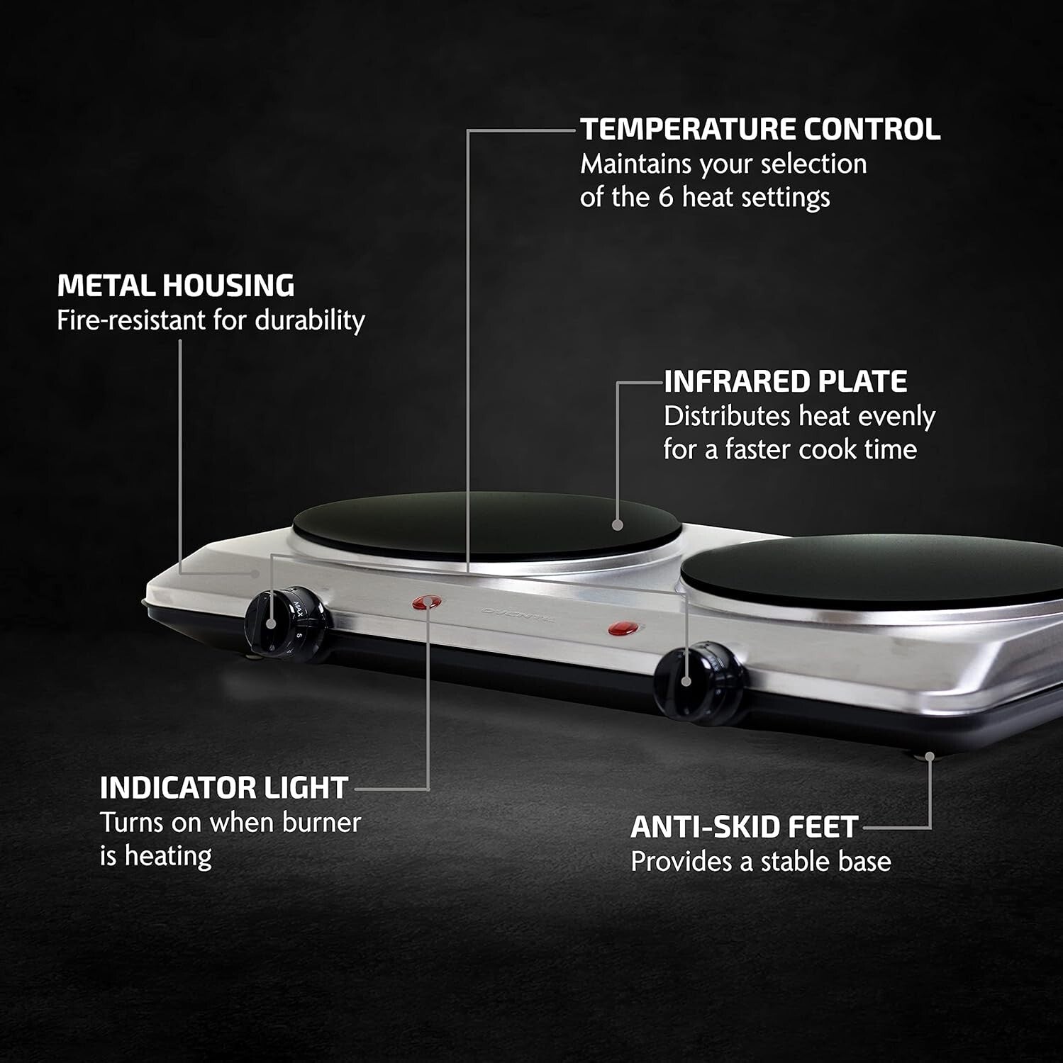 Efficient Double Burner Electric Stove with Easy Clean Glass and Safety Features