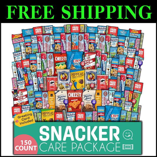 Deluxe Snack Box Care Package with Greeting Card - 150 Sweet & Savory Treats