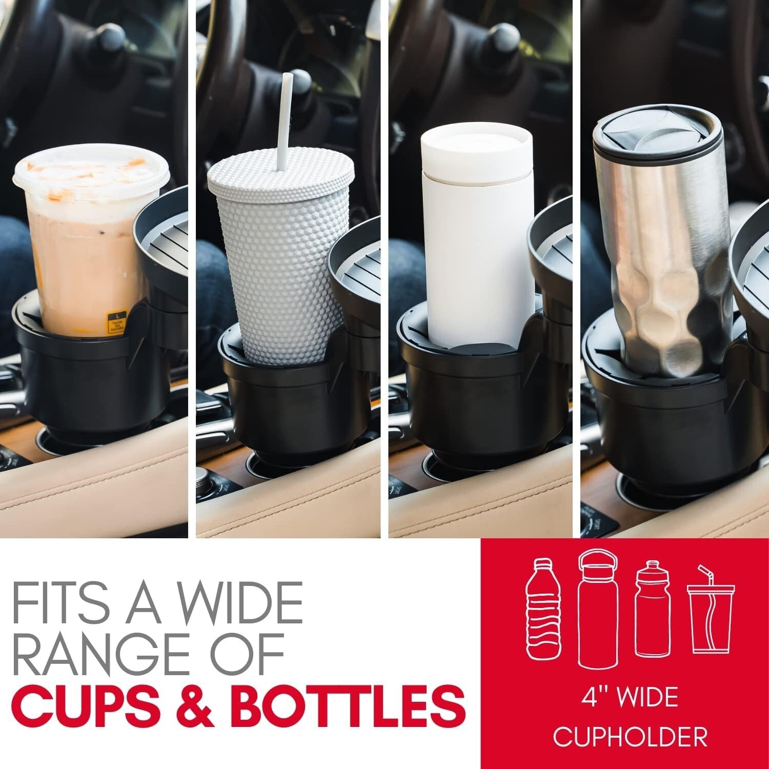 Car Cup Holder Tray & Expander - 9" Adjustable Food Holder for On-the-Go Dining