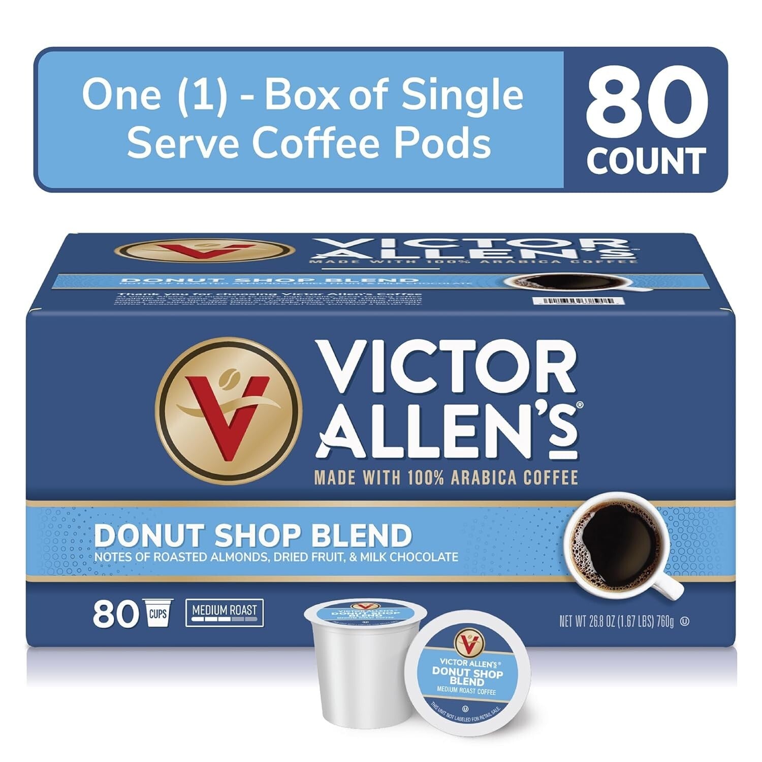 80 Count Donut Shop Blend Medium Roast Single Serve Pods for Coffee Purists