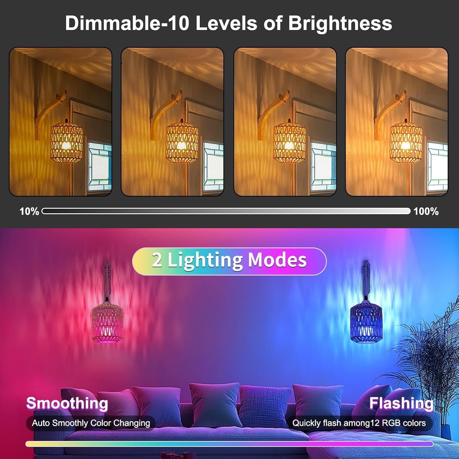Frideko Boho Rechargeable Wall Sconces Set of 2 with Remote – RGB Dimmable Light