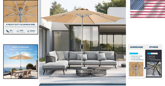 9FT Fade-Resistant Aluminum Patio Umbrella with UV Protection - Beige Elegance
