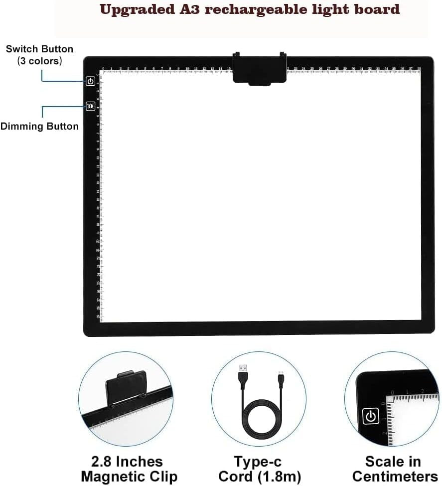 Versatile LED Tracing Light Pad with Magnetic Clip and Padded Case for Artists