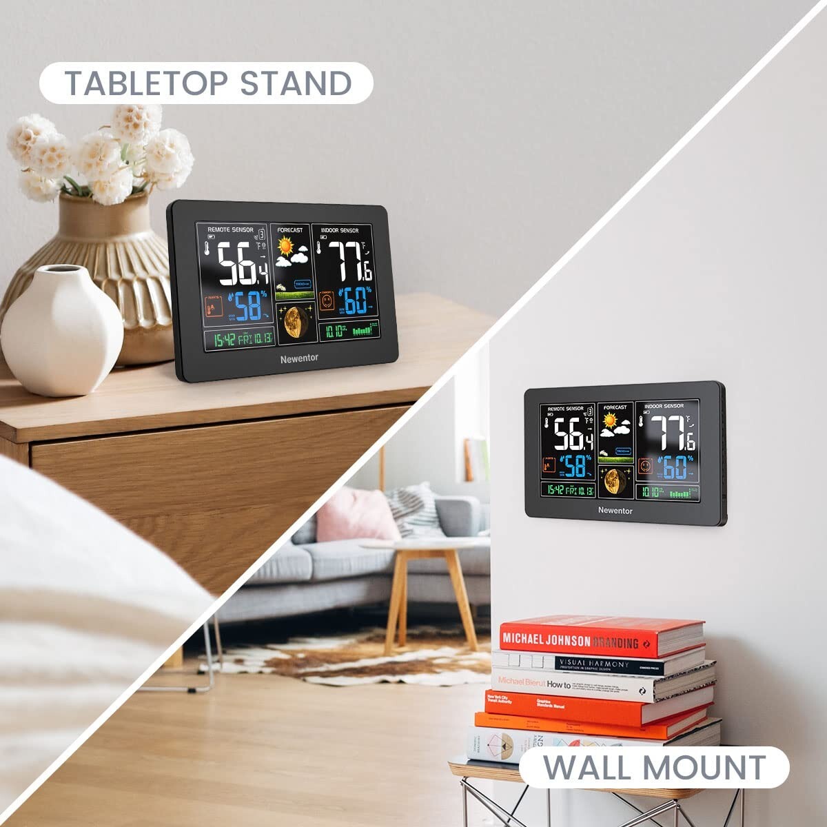 Compact Wireless Weather Station with Temperature, Humidity, and Alarm Features