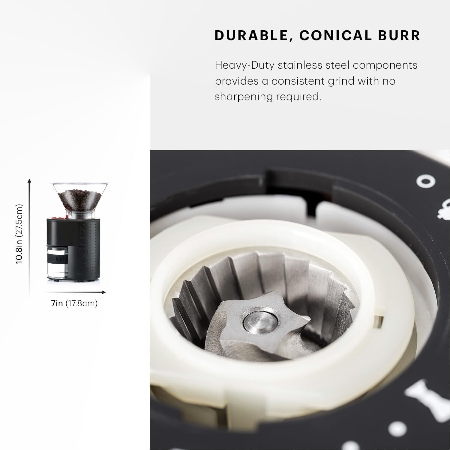 Versatile Electric Burr Coffee Grinder with 12 Settings & Borosilicate Catcher