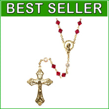 Load image into Gallery viewer, Exquisite 18'' Ruby Crystal Rosary with Gold Finish &amp; Prayer Guide Included