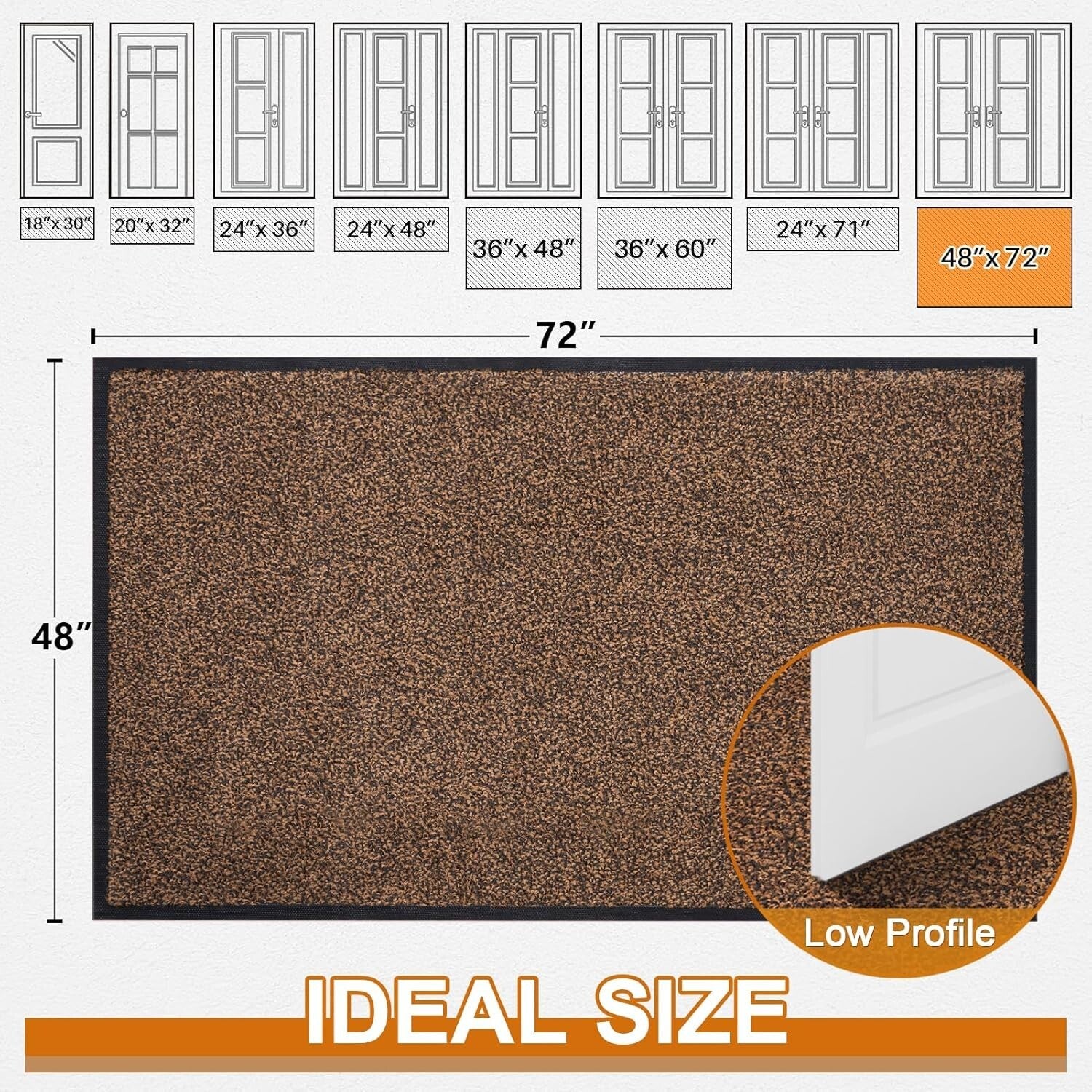 Durable Brown Outdoor Indoor Doormat 72'' x 48'' - Machine Washable Entry Rug
