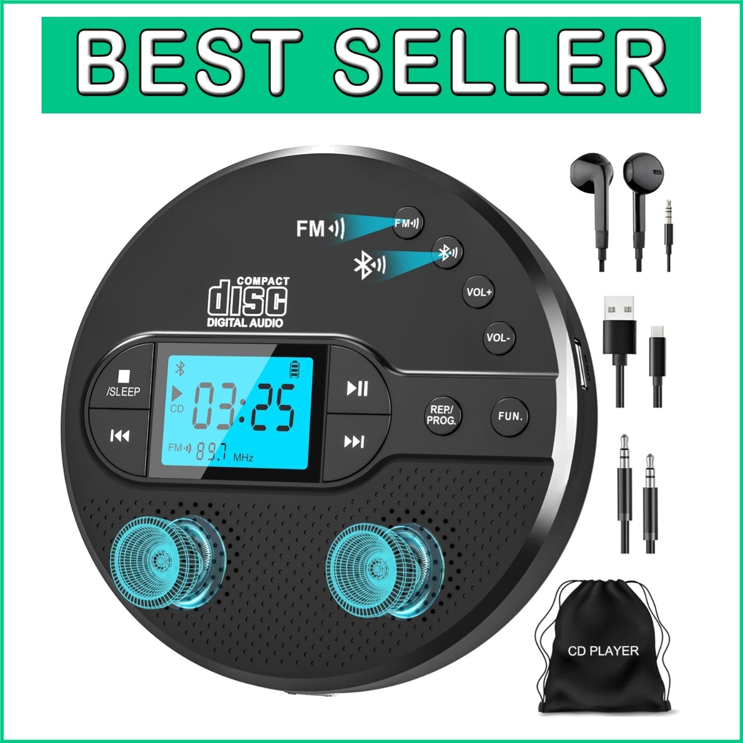 Dual Stereo Speaker CD Player with LCD Display - Perfect for Travel & Home