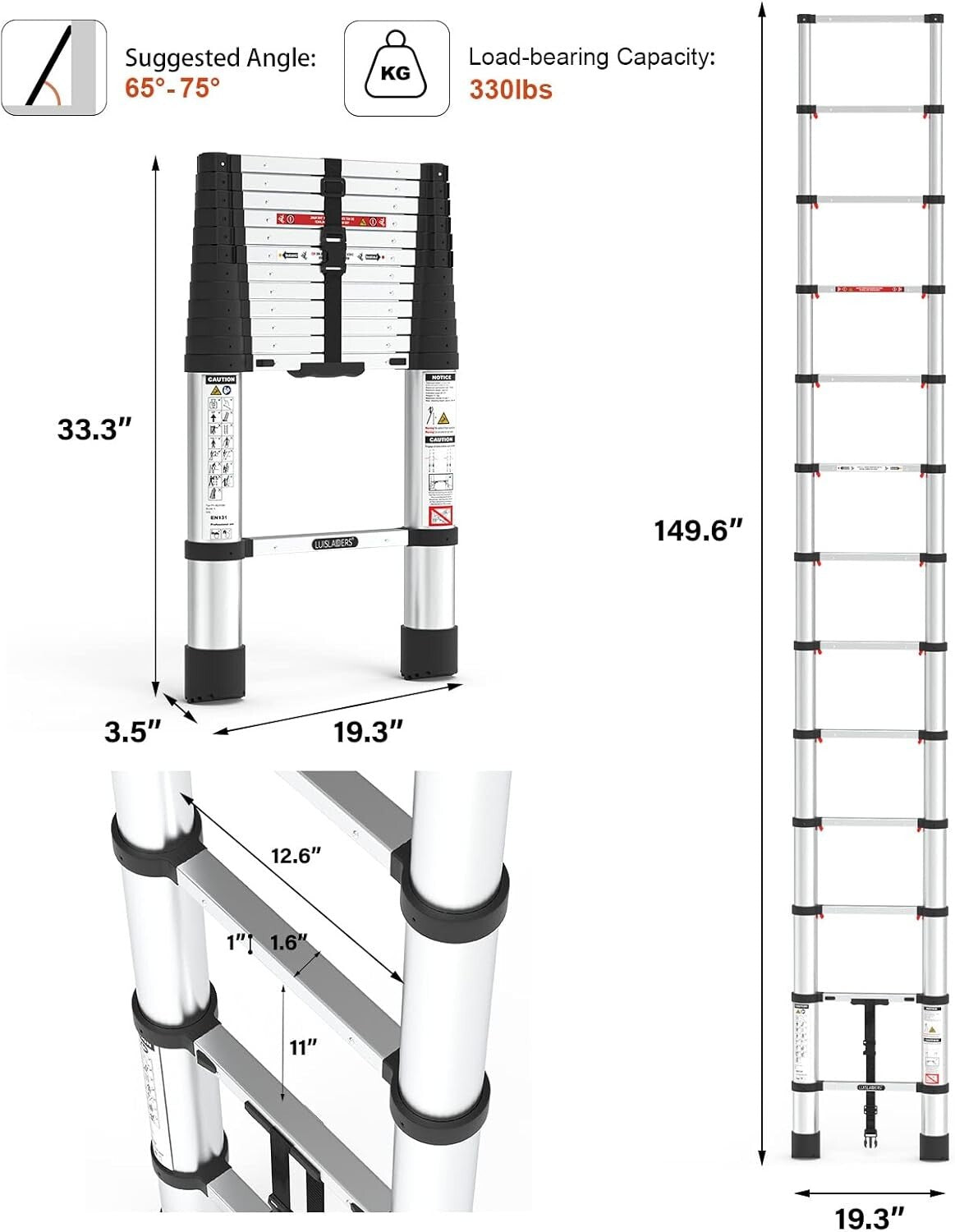 Portable Telescoping Ladder 12.5ft - Lightweight Design for Outdoor and Home Use