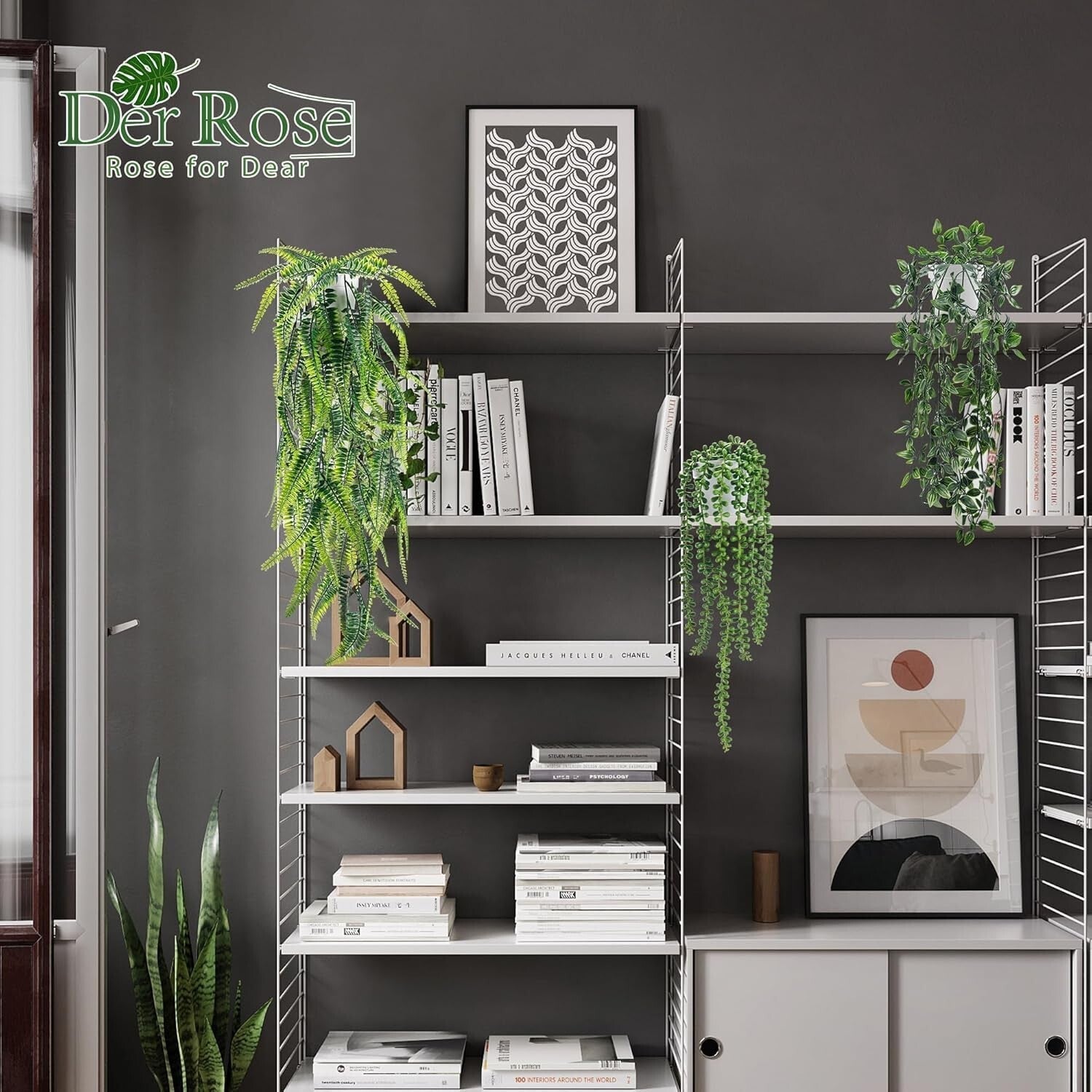 8-Piece Artificial Ivy and Eucalyptus Hanging Plants in Elegant White Pots