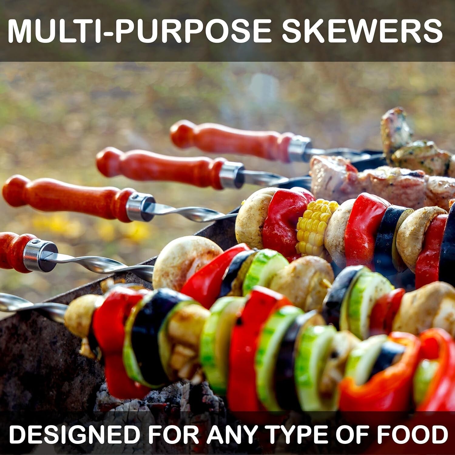 Premium 23.6" BBQ Skewers with Wooden Handles - Set of 10 for Elevated Grilling