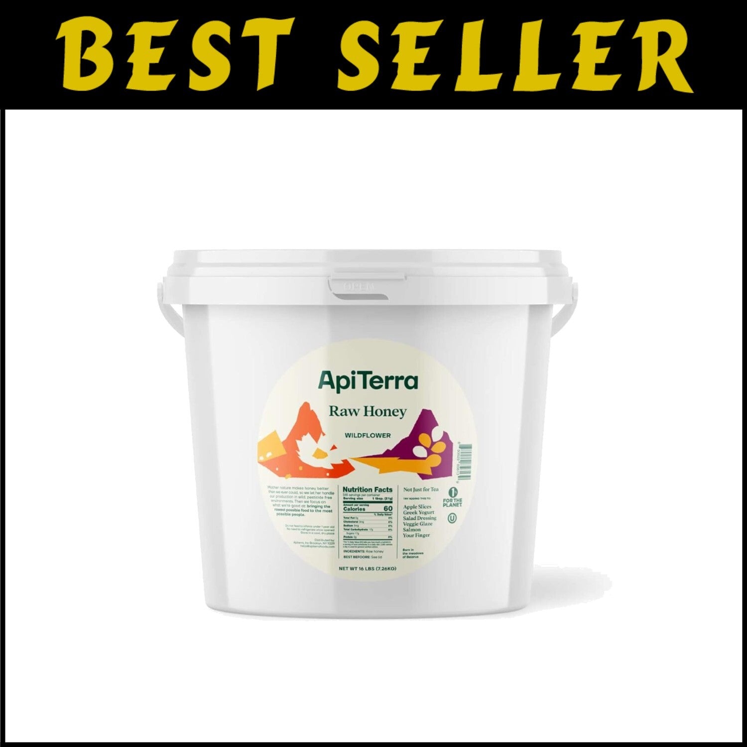 Eco-Friendly Raw Wildflower Honey - 16 lbs Unfiltered Bucket, Kosher Certified