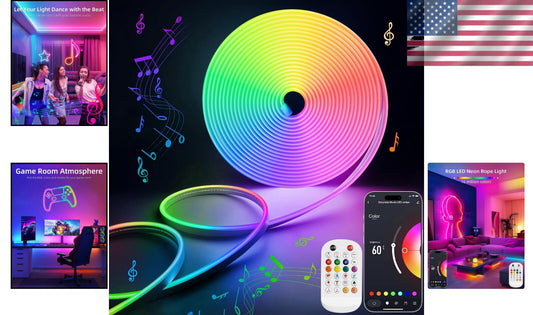 Flexible 16.4Ft LED Neon Rope Lights - Waterproof, App Control & Color Changing