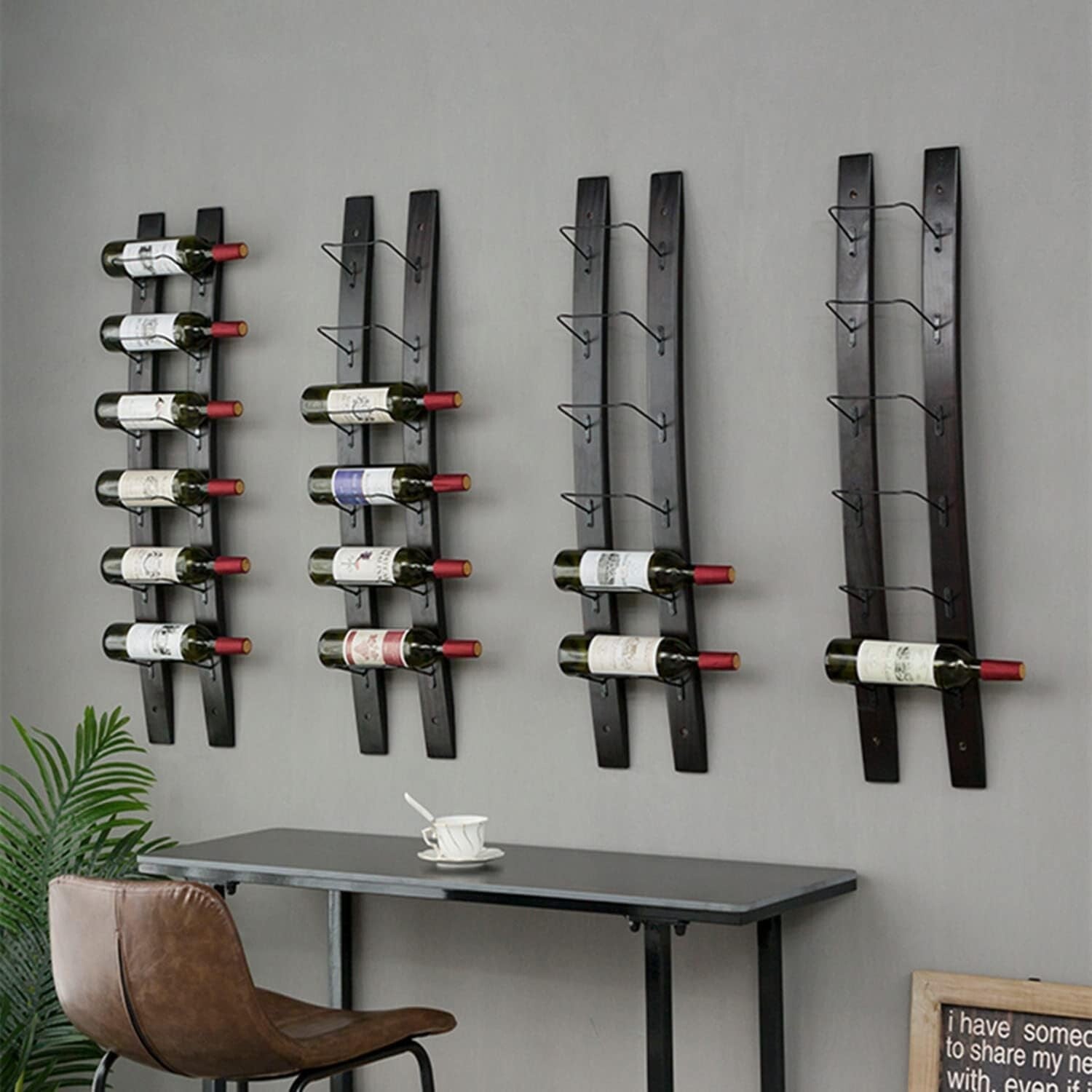 Sleek Wall-Mounted Wine Rack for 6 Bottles - Modern Pine Wood & Metal Design