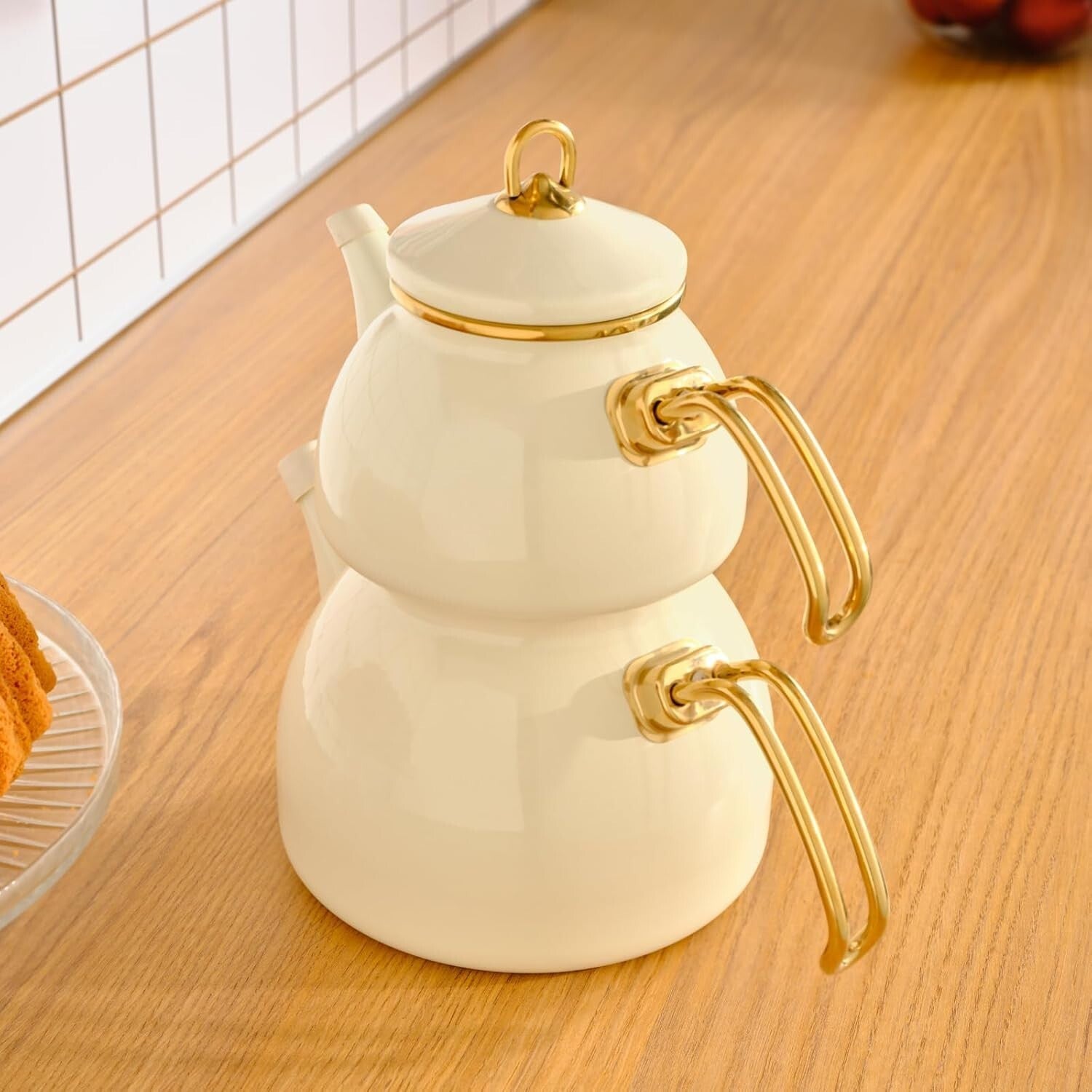 Elegant Retro Teapot and Kettle Duo - Stainless Steel, Anti-Microbial Coating
