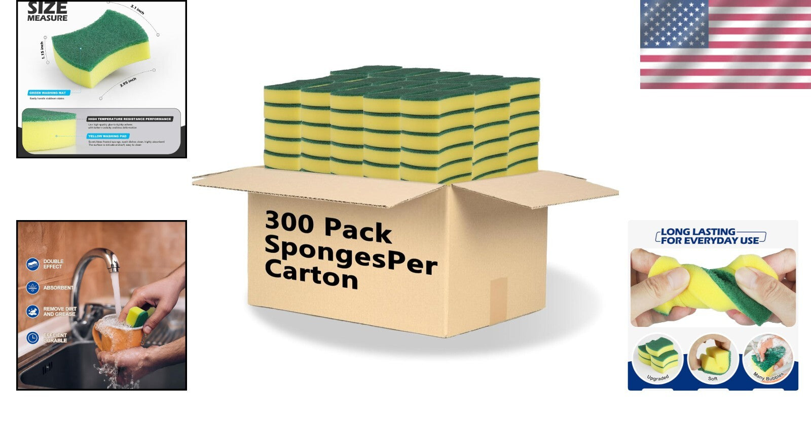 300-Pack Eco-Friendly Non-Scratch Kitchen Cleaning Sponges for Versatile Use