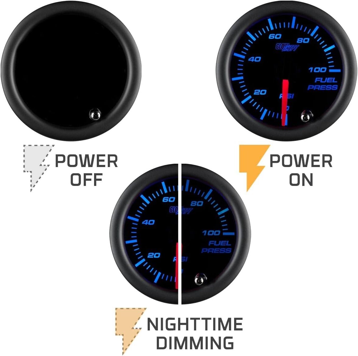 Electronic 100 PSI Fuel Pressure Gauge with Black Dial & Smoked Lens - 7 Colors
