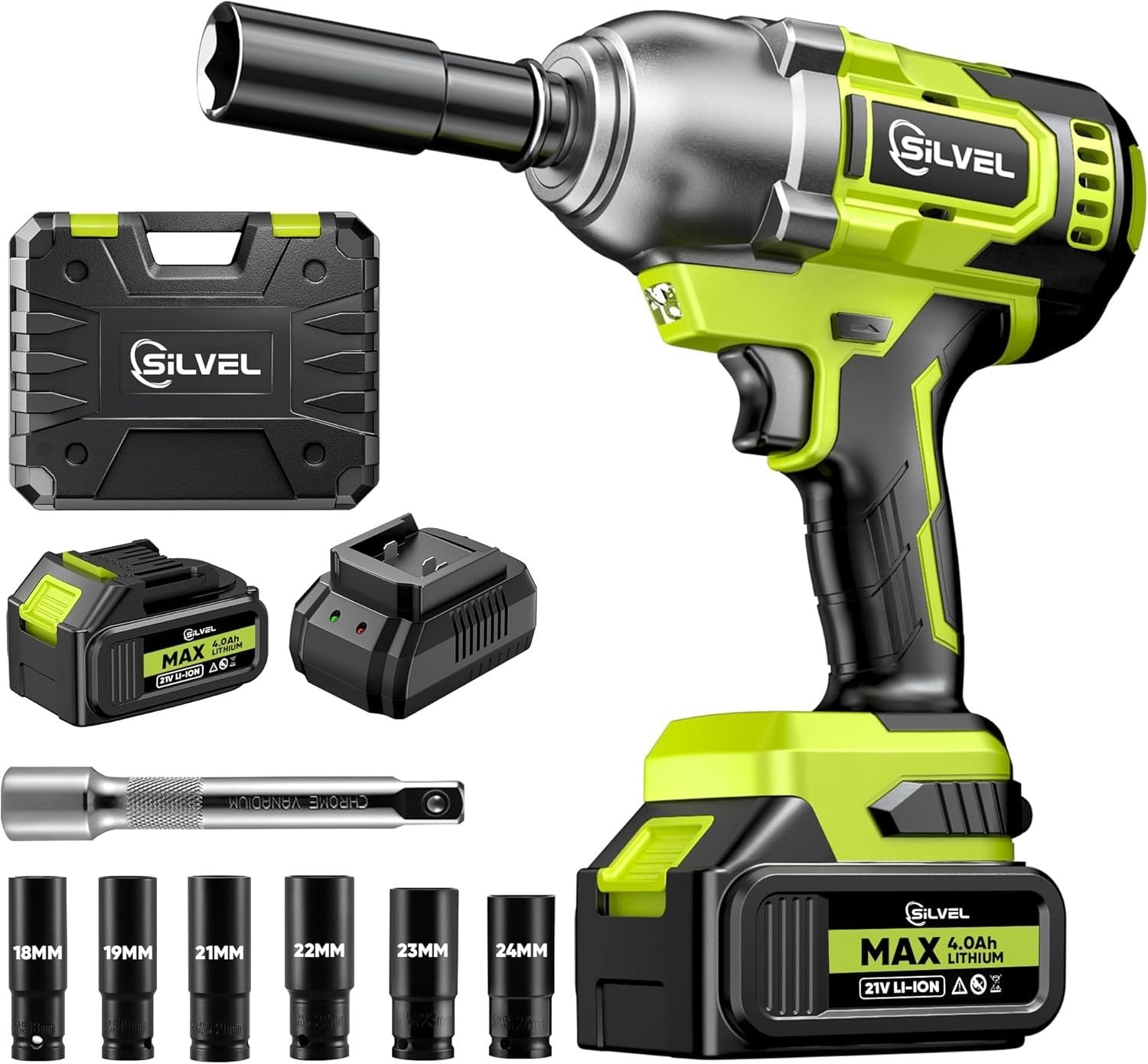 All-in-One Cordless Impact Wrench Set with 4.0Ah Battery & 6 Sockets Included