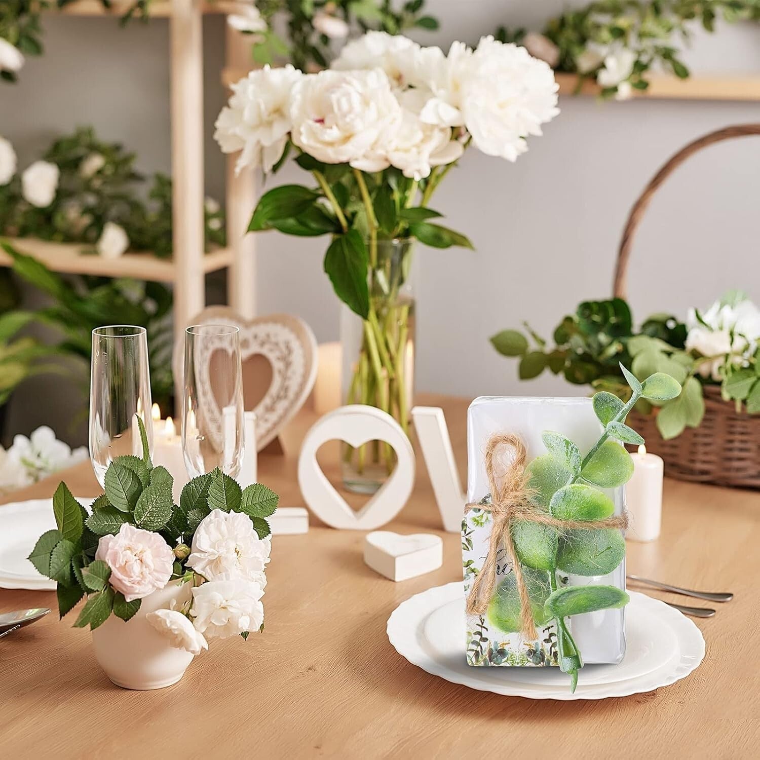 Charming 100-piece Mini Soap Favors with Eucalyptus Picks for Special Events