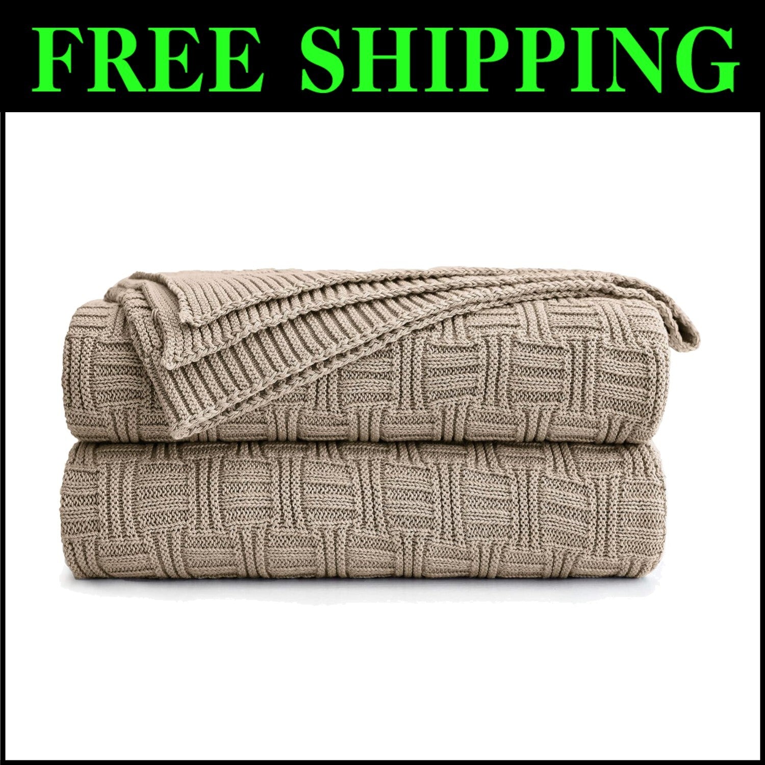 Elegant 60x80 Cotton Khaki Cable Knit Throw Blanket - Perfect for Snuggling