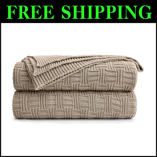 Elegant 60x80 Cotton Khaki Cable Knit Throw Blanket - Perfect for Snuggling