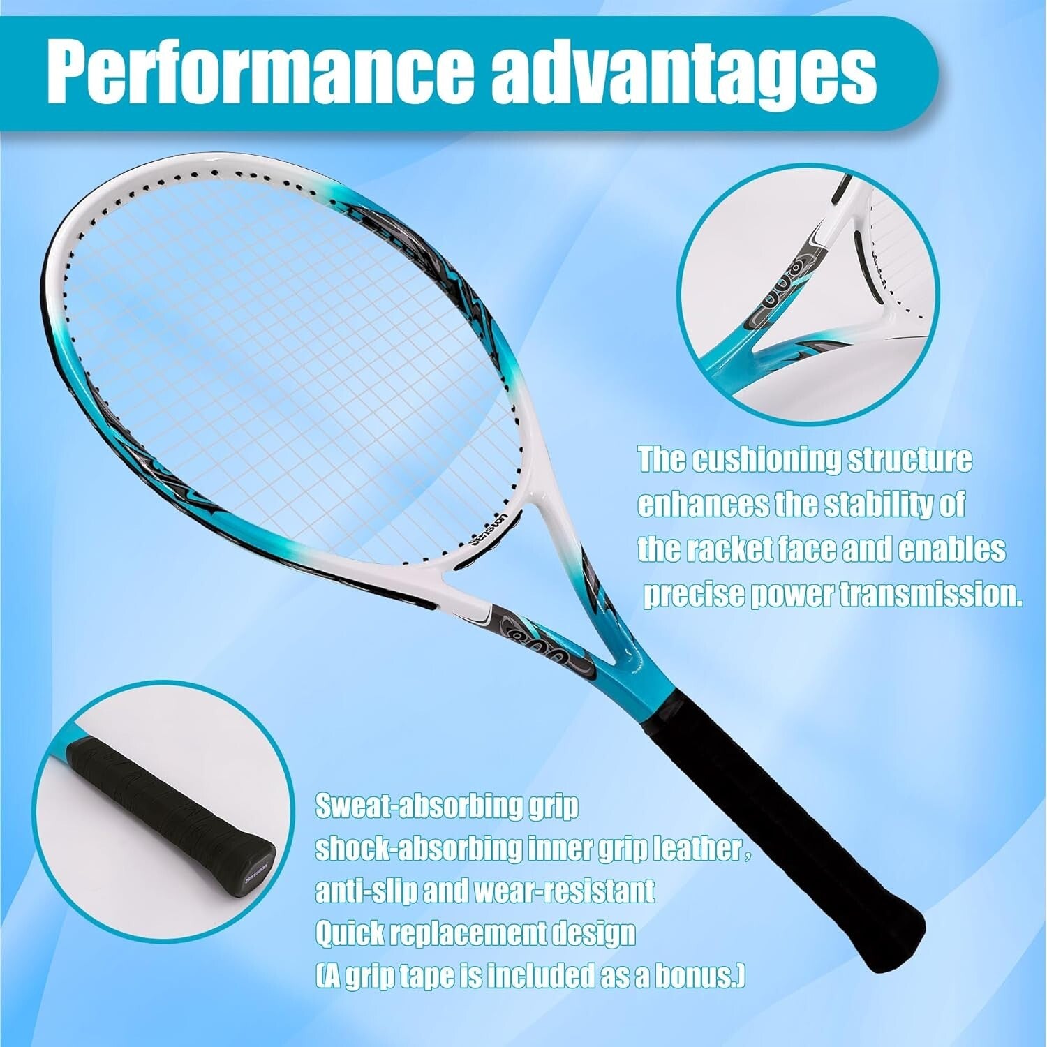 Beginner-Friendly 27-Inch Aluminum Tennis Racket with Shock Absorbing Grip