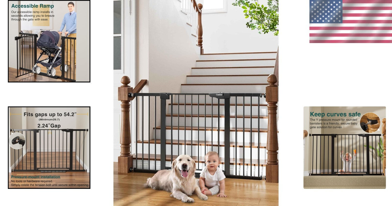 Automatic Closing Baby Gate for Stairs - Metal Dog Gate with Double Lock Safety