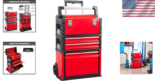 Stackable Rolling Tool Storage Trolley with Removable Tray & 3 Drawers, 20.5" L