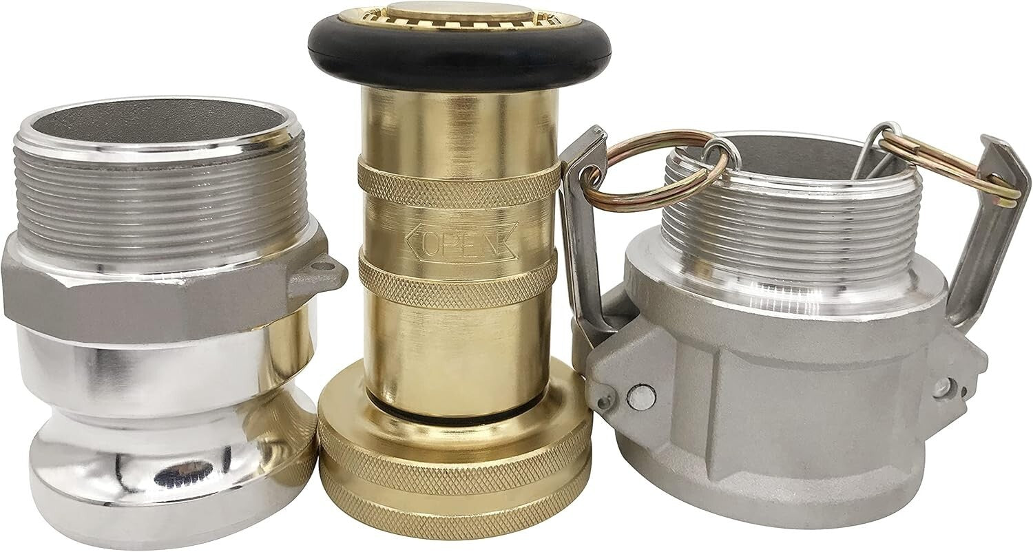 Heavy-Duty 2" Brass Fire Nozzle with Adjustable Fog Spray & Camlock Connectors