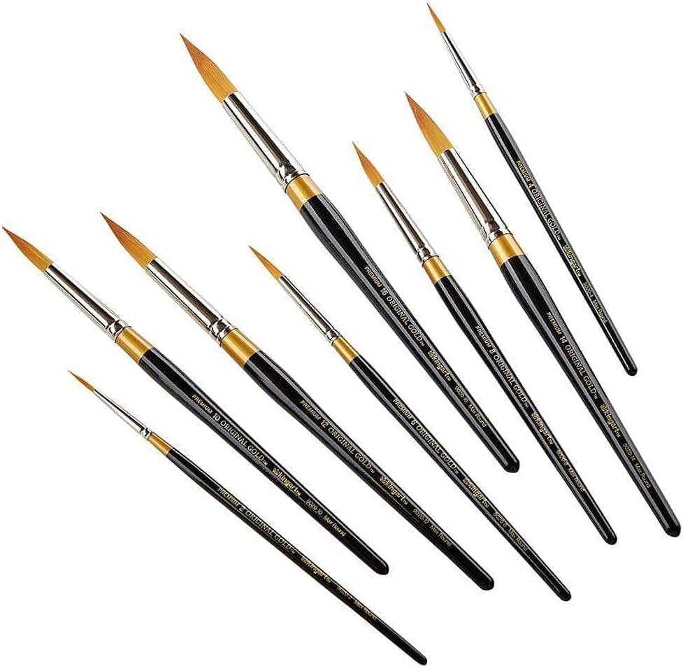 Deluxe Golden Taklon Multimedia Brush Set - Sizes 2-16 for Versatile Painting