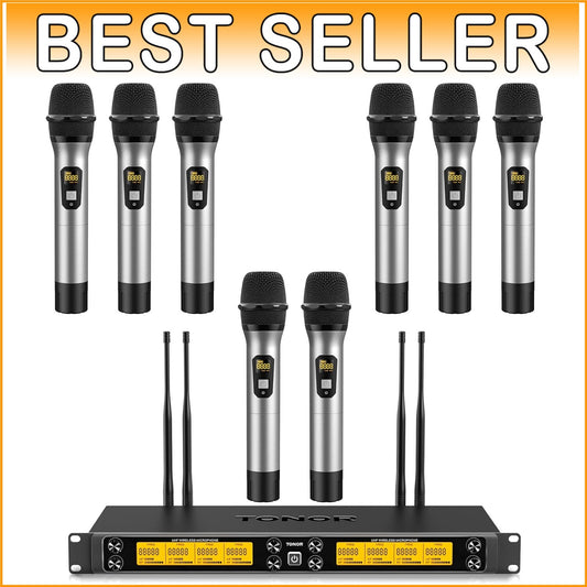 Durable UHF Wireless Mic System - 12 Channels, 8 Handheld Mics, Mute Function