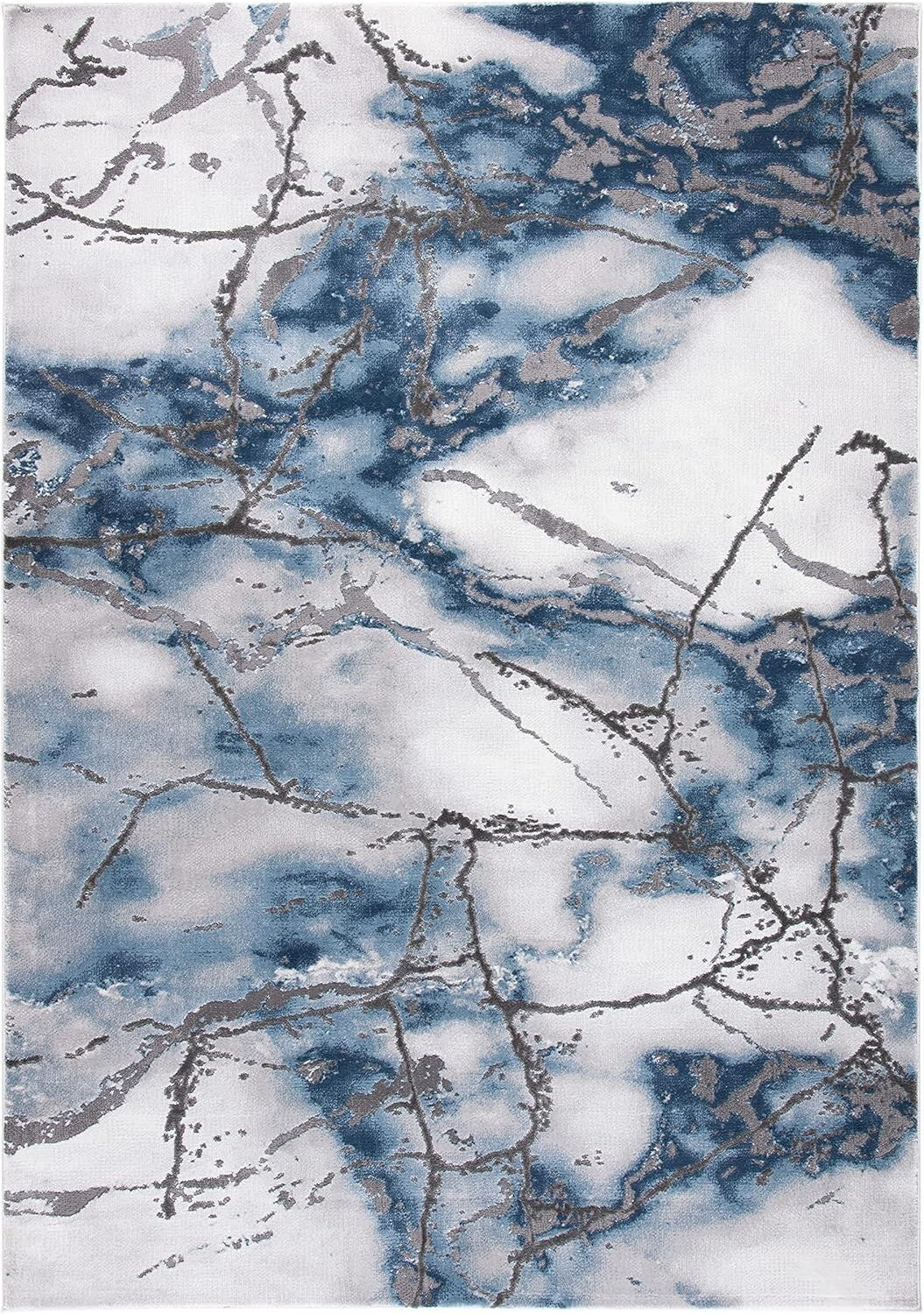Stain Resistant Grey & Blue Area Rug - 9' x 12', Ideal for High Traffic Spaces