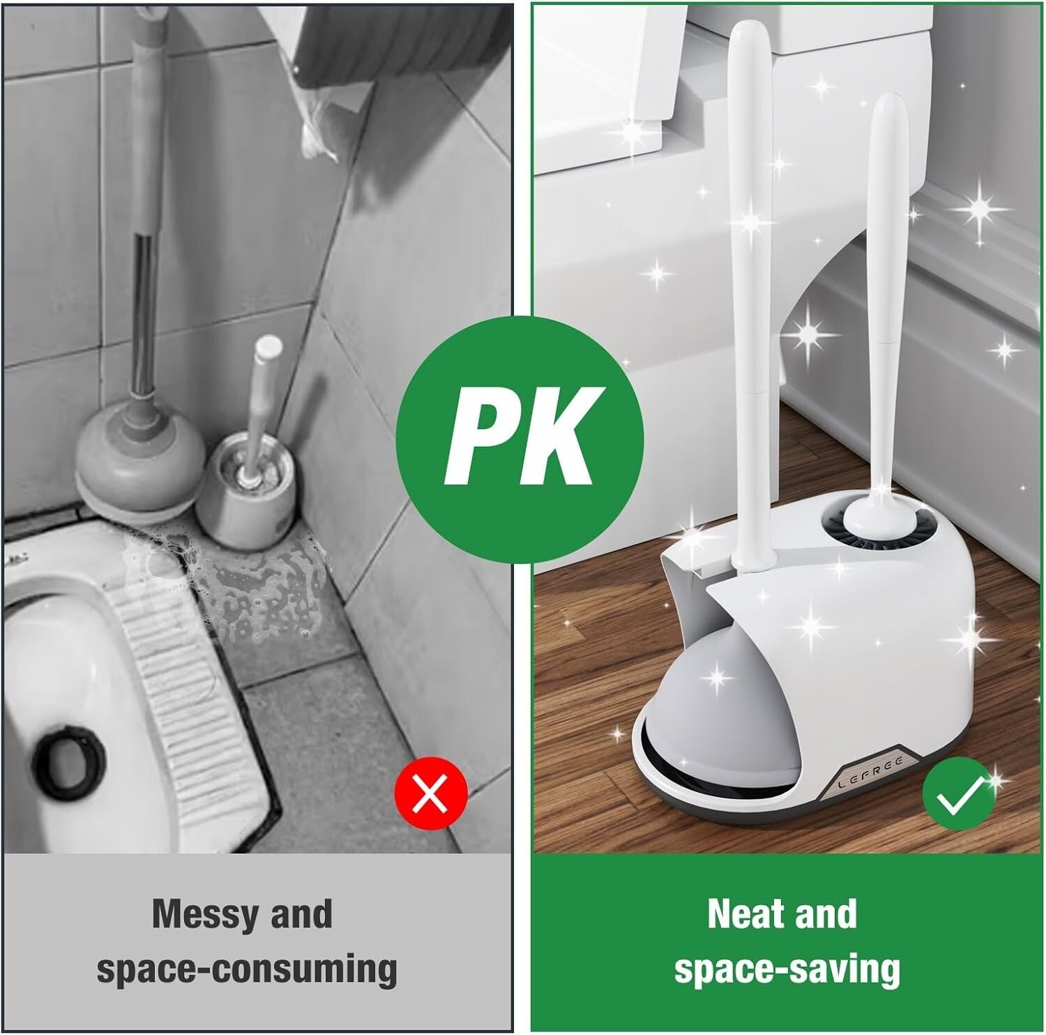 Deep Cleaning Toilet Brush and Plunger Set with Ergonomic Handle - White/Black