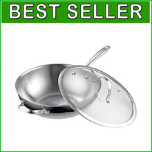 Load image into Gallery viewer, Heavy Duty 12-Inch Multi-Ply Clad Wok Pan with Glass Lid for Everyday Cooking