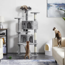 Load image into Gallery viewer, Light Gray Cat Condo with Three Platforms &amp; Scratching Posts - Easy Assembly
