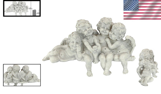 Cherub Conclave Angel Statue - 18" Antique Stone Finish for Indoor/Outdoor Decor