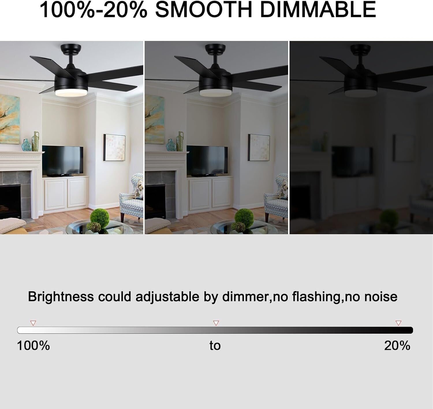 Dimmable LED Black Ceiling Fan with Remote Control - 3 Color Temperatures