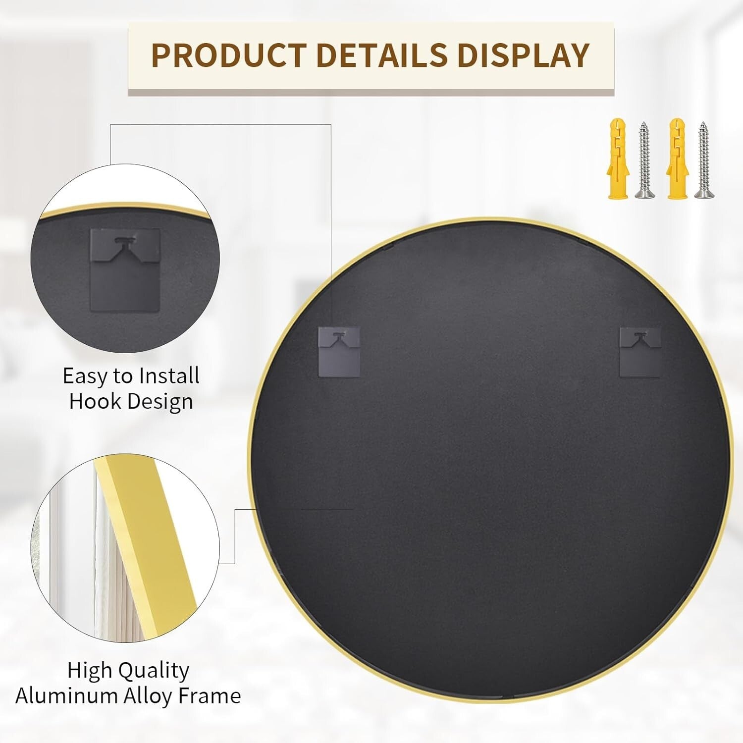 Elegant 48-Inch Round Mirror with Secure Installation for Entryway & Bathroom