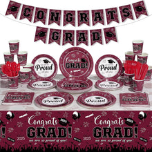 Load image into Gallery viewer, Elegant Maroon Graduation Dinnerware Set for Up to 50 Guests - Class of 2025